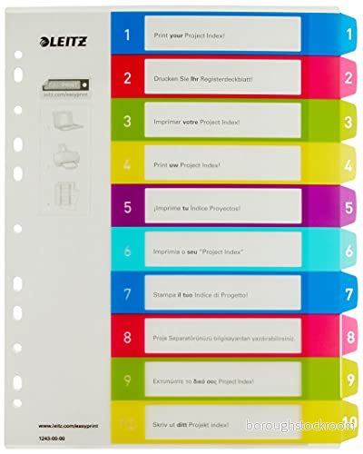 Leitz WOW Utskrivbart register, A4, extra brett, tio numrerade flikar, polypropen, multi, 12430000 4002432100316