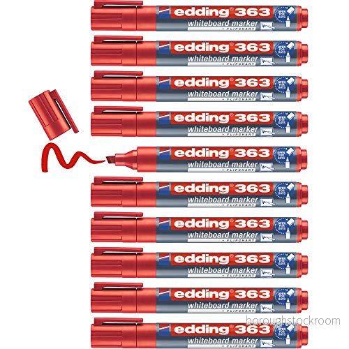 edding 363 whiteboardmarker röd låda med 10 pennor rund spets 1 5 mm torkas bort utan vatten för whiteboard, blädderblock, anslagstavla, memo tavla sketcher går att fylla på 4004764063314