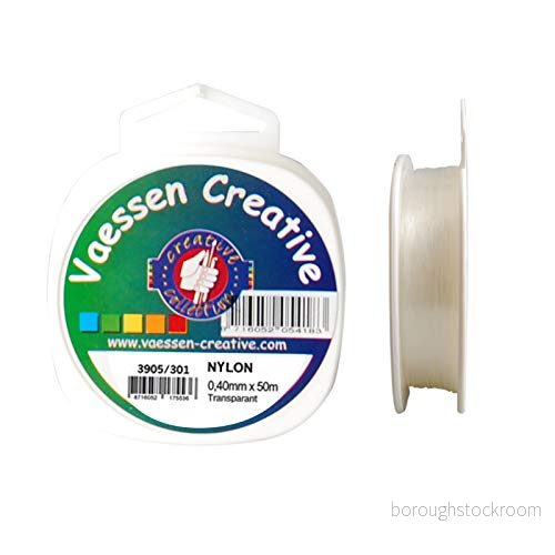 Vaessen Creative nylontråd, transparent, 0,4 mm x 50 m spole, slitstarkt nylonsnöre, nylonband, pärltråd, fiskelina för pyssel, sömnad, stickning av pärlor och upphängning dekorativa föremål 8716052175536