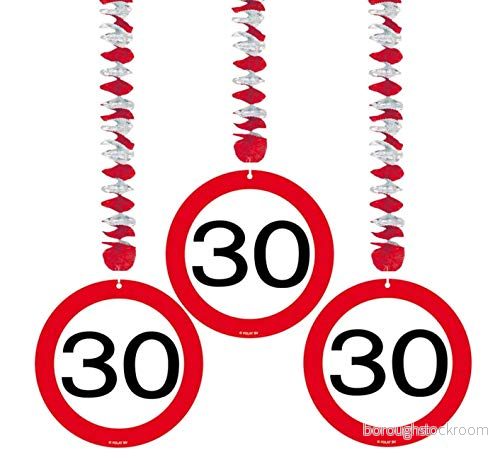 Folat 30 års trafikskylt hängande dekoration 3 st 8714572051293