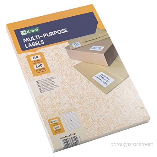 D.RECT självhäftande etiketter universaletiketter (52,5 x 21,2 mm på DIN A4) 100 ark/förpackning 56 etiketter/blad 5 600 stycken vita 5902308726024