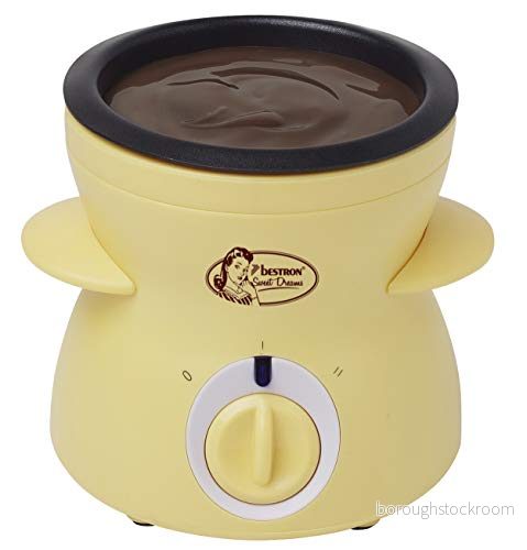 Bestron chokladfondue för 2 personer, mini-chokladfondueset, inkl. 10x spett, gafflar och 1x spatel, 25 watt, gul 8712184030583