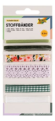 Folia 12024 Flower Fields mix med 6 olika band i grönt, vitt och lila färger, DIY set för att dekorera skapa, flerfärgade 4001868127416