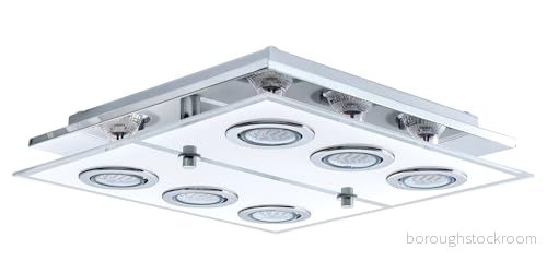 Eglo Cabo LED taklampa, 6 ljuskällor, takstrålkastare av rostfritt stål och satinerat glas, vardagsrum i krom, vit, klar, kök, halllampa, tak med GU10 fattning, L x B 34 cm 9002759309329