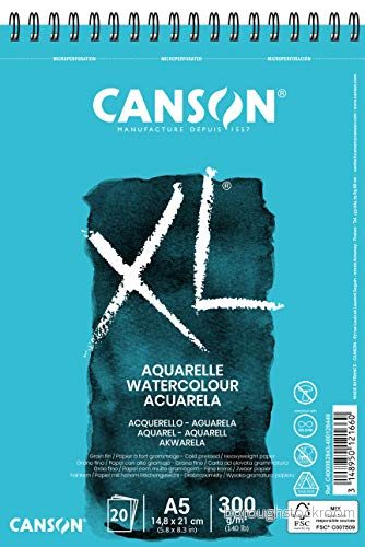 Canson XL Aquarelle C400082843: DIN A5 akvarell målarbok i vitt ritblock för 300 g högkvalitativt akvarellpapper med spiralbindning 3148950121660