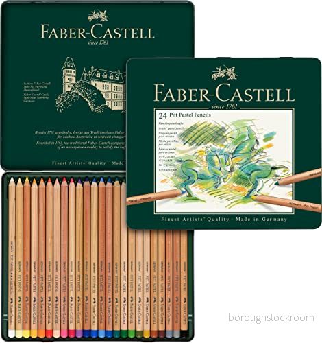 Faber Castell Tin of 24 Pitt Pastel Artists färgpennor, hög färg idealisk för färgning, teckning, skissning, av professionella och hobbykonstnärer, färgpennor presenterade i en burk 4005401121244