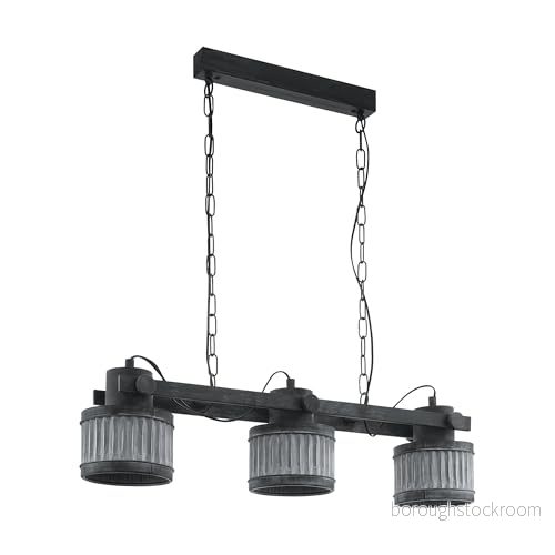 EGLO hängande lampa Turrock, 3 flammor vintage, industriell, av metall i svart, grå patina, matbordslampa, vardagsrumslampa E27 9002759434472