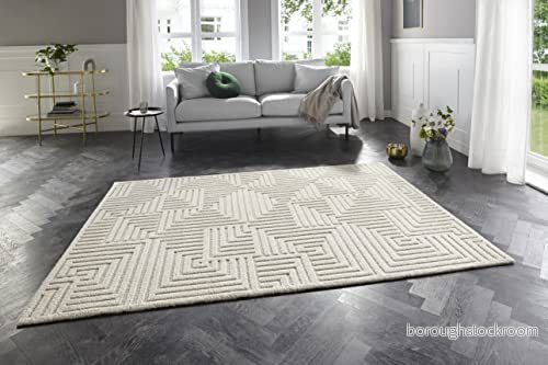 Elle Decoration Mjuk matta med kort lugg Manipu (80 x 150 cm, hög djup struktur, slitstark och lättskött, lämplig för golvvärme, vardagsrum, sovrum eller arbetsrum) gräddvit 4260731882740