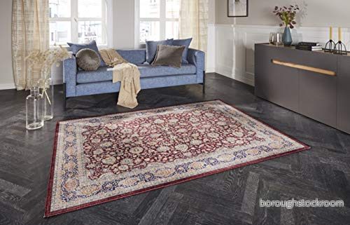 Elle Decor Design matta orientalisk Keshan Maschad vardagsrumsmatta (120 x 160 cm, 100% polyester, golvvärme lämplig robust, enkel rengöring) vinröd 4260659061708