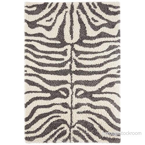 Hanse Home Matta med hög lugg, lurvig design, zebra, gräddvit, grå, mjuk i djurpälsmönster, safari look, vardagsrum, sovrum, kök, hall, modern storlek: 80 x 150 cm 4260659066093