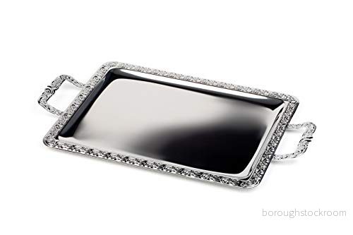 APS Tray"SCHÖNER ESSEN" bricka i rostfritt stål med dekorativ kant, handtag gjuten zinkförkromad, nitad, 60 x 36 cm, rektangulär 4004133000810