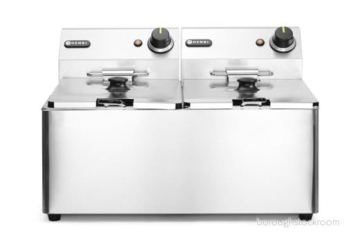 HENDI fritös, justerbar upp till 190 C, kalltzon, med friteringskorg och lock, avtagbart handfat, säkerhetstermometer, 2 x 8 l, 230 V, 7 000 W, 550 430 (H)345 mm, rostfritt stål 8711369205839
