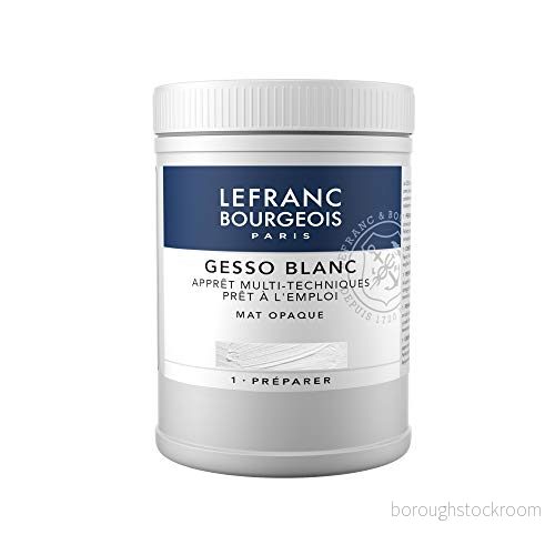 Lefranc & Bourgeois 300658 Gesso, vit, universalgrund för akrylfärger, färdigställd, matt opak, täckande, duk, papper, sten, trä, gips, 500 ml kruka 3013643006589