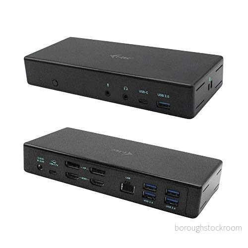 i tec USB C Quattro dockningsstation för 4 skärmar med strömförsörjning 85 W 2 x DisplayPort, HDMI, 1 GLAN, 5 3.0, C, uttag ljud och mikrofon 8595611703393